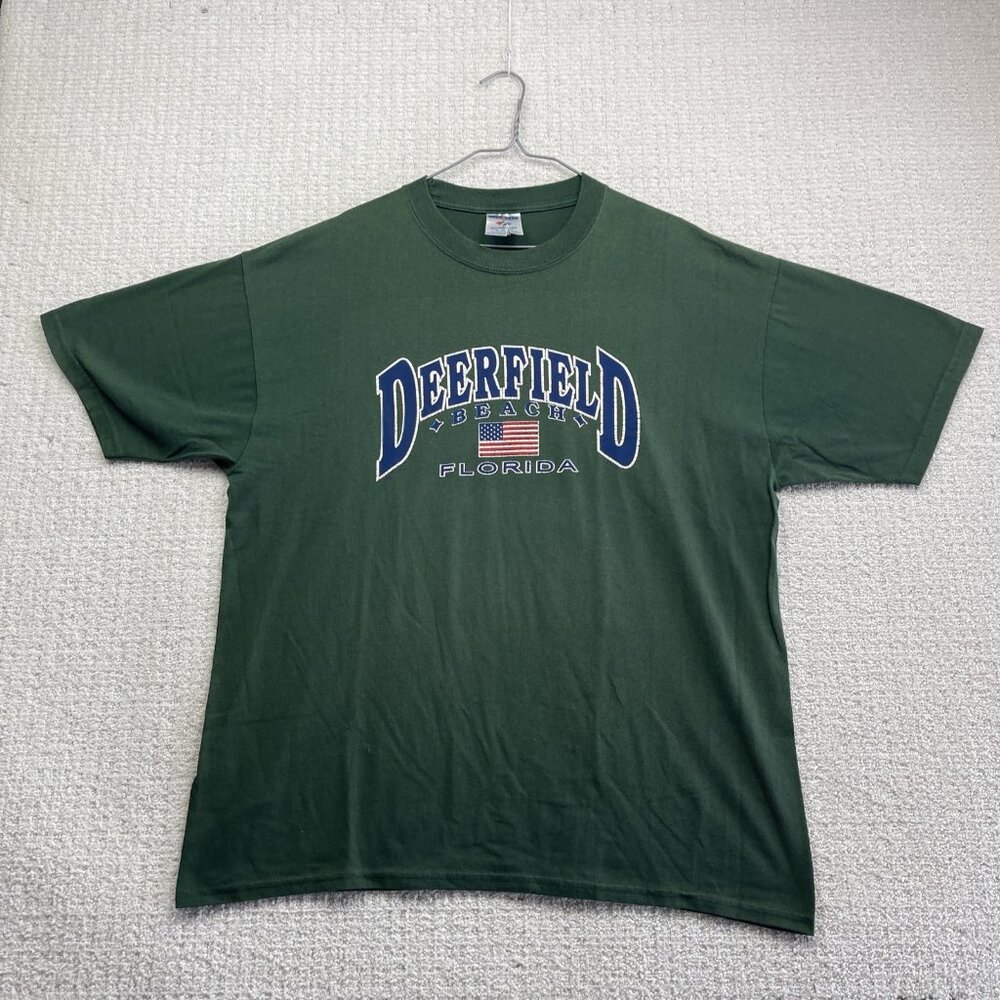 VTG Y2K Deerfield Beach Florida T-shirt Men Sz XL Forest Pine Green Retro USA